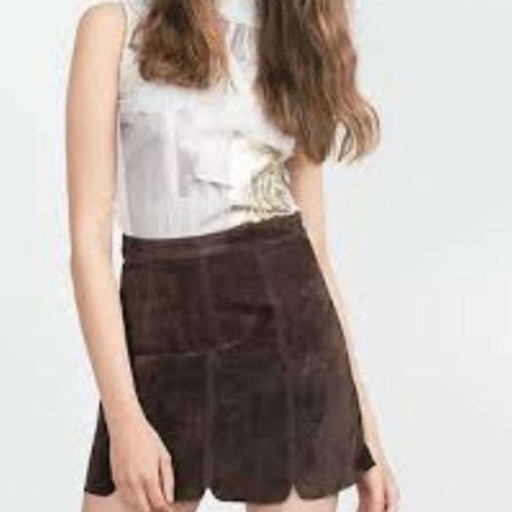 Zara chocolate brown suede mini skirt (S)